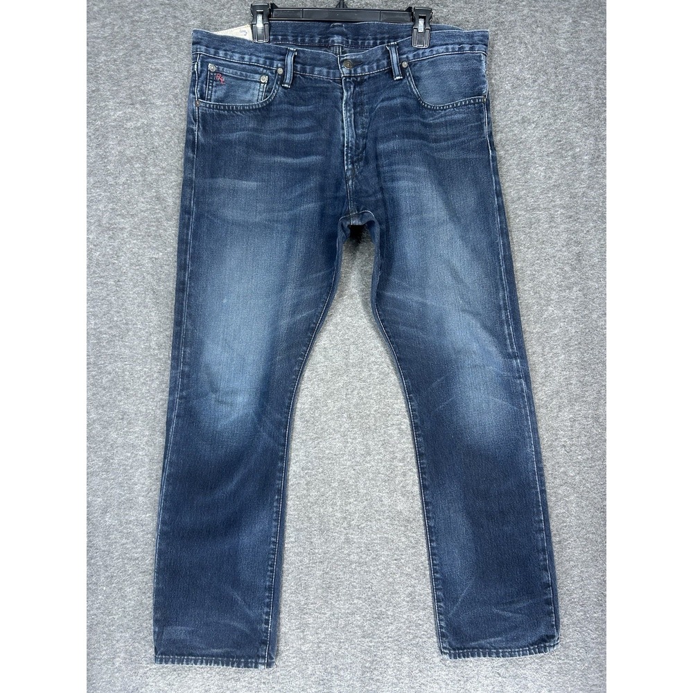 Polo Ralph Lauren Varick Slim Straight Jeans mens 36x30 Blue whiskering faded